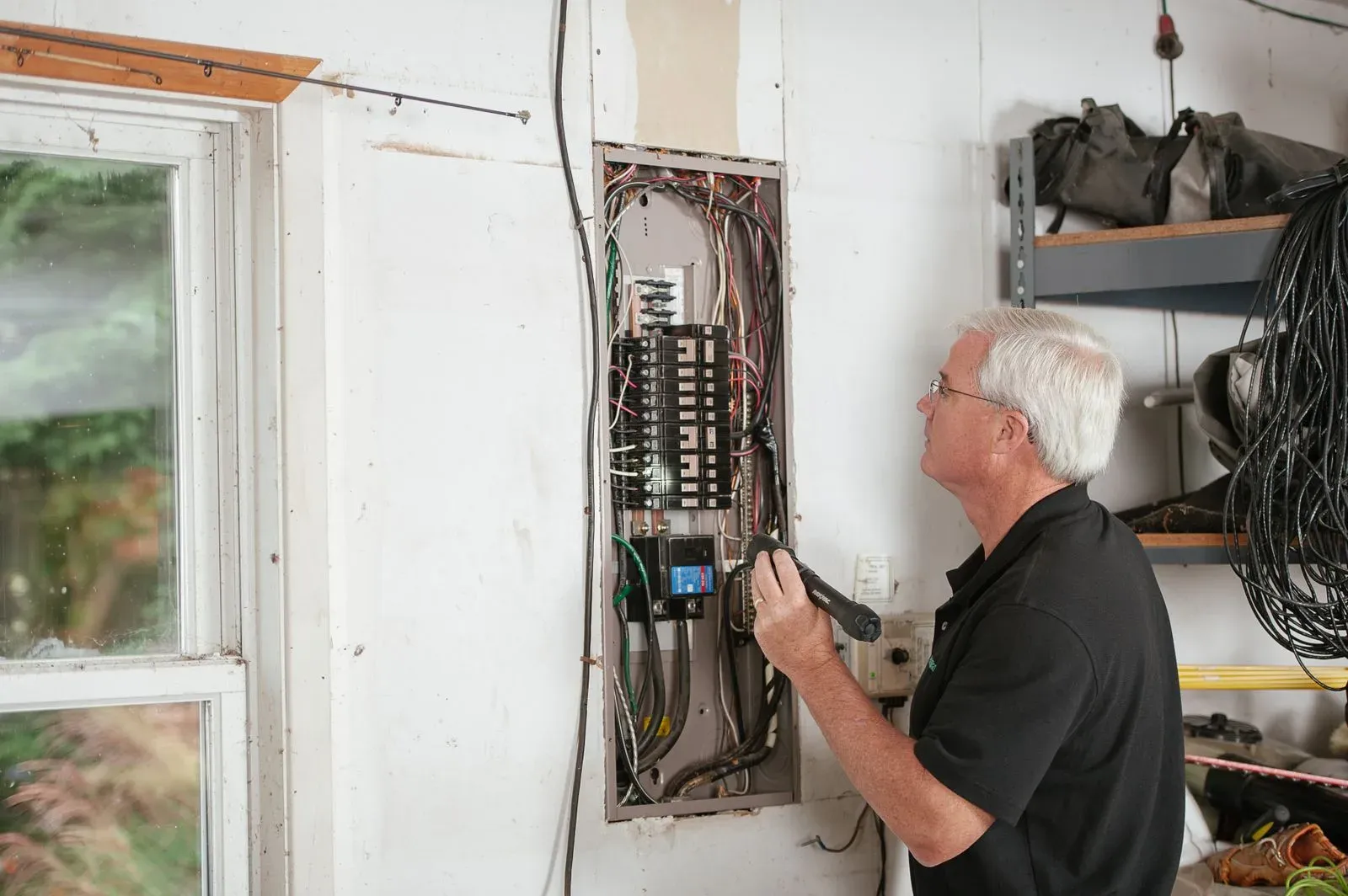 Experienced electrician checking the consumer unit of a home